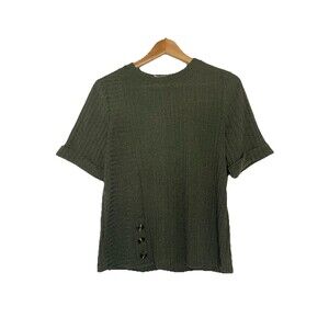 Parallel Skies Women's Medium Olive Green Ribben Short Sleeve Top